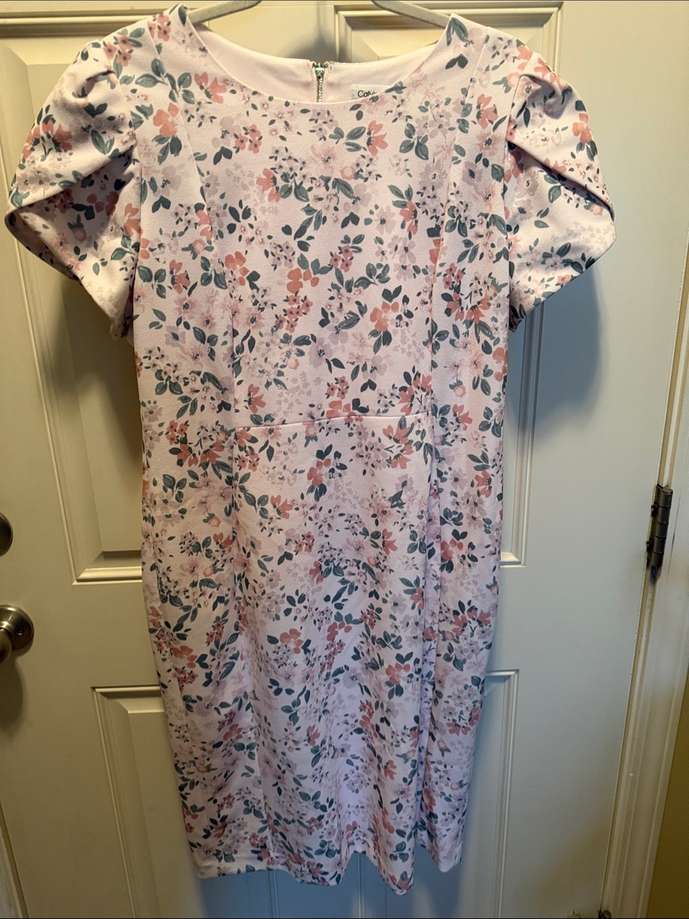 Calvin Klein Pink Floral Puff-Sleeve Day Dress